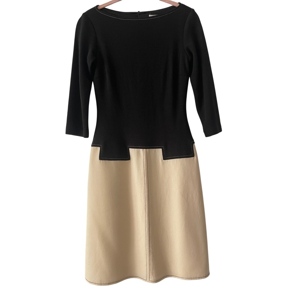 David Meister Black and Cream Colorblock Dress 2